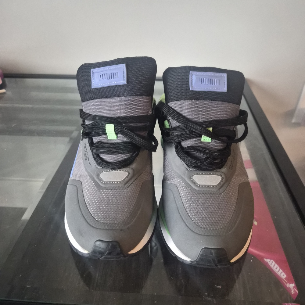 Puma Gray and Black Sneakers with Green Accents